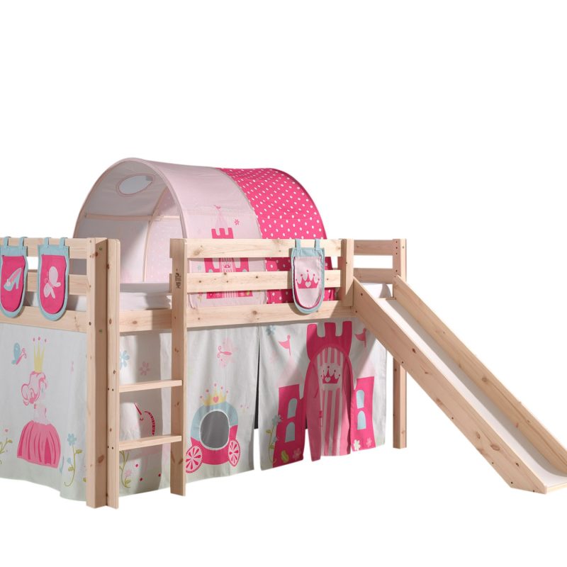 Pino lot avec lit compact avec toboggan natur, un housse, 3 sachets  et un tunnel princesse