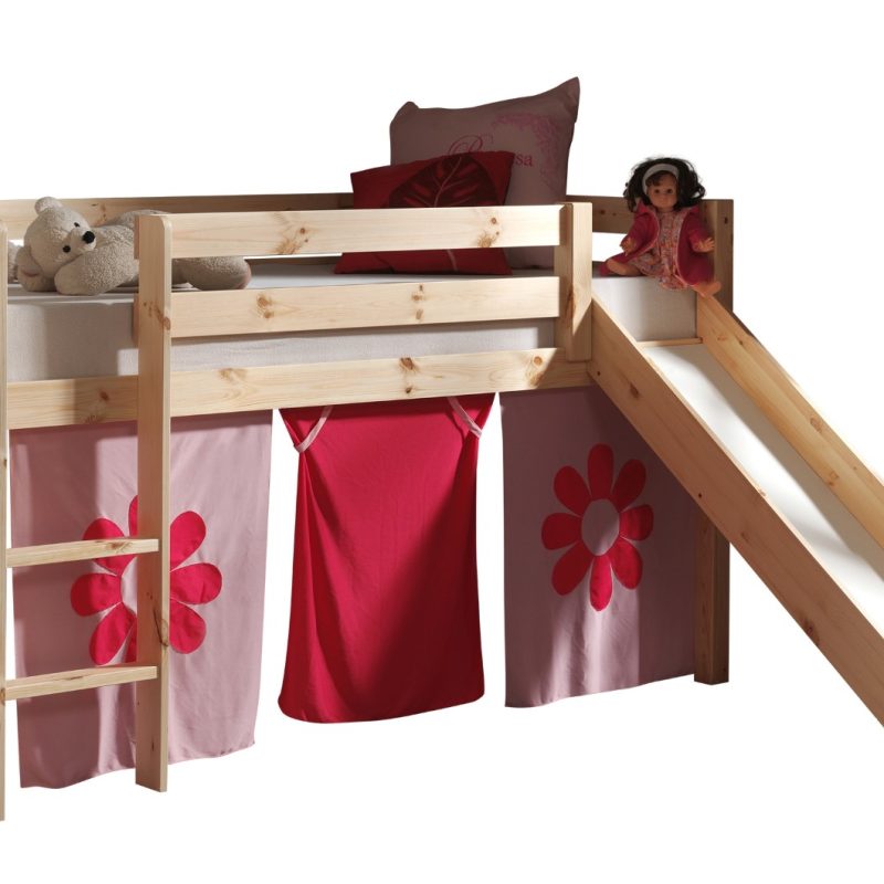 Pino lot avec lit compact avec toboggan natur et un housse pink flower