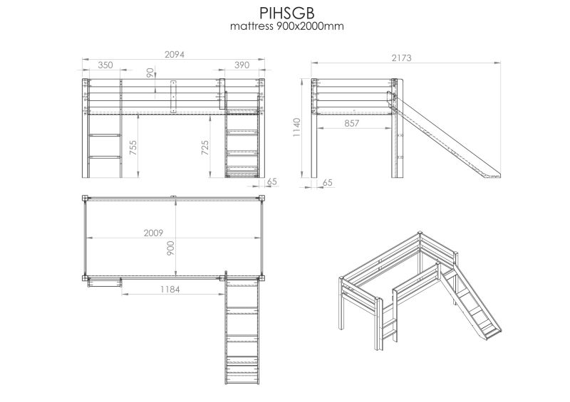 Pino lot avec lit compact avec toboggan natur  et une housse space - Image 4