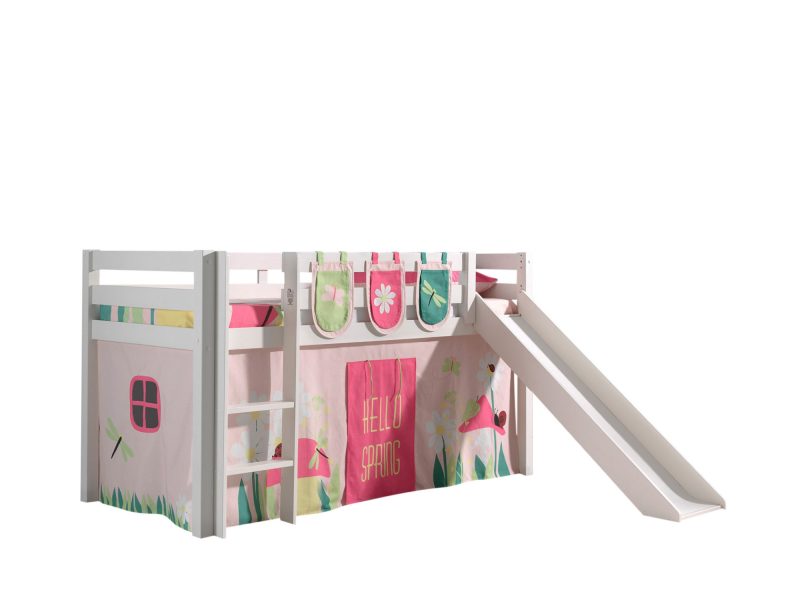 Pino lot avec lit compact avec toboggan blanc, une housse spring et 3 sachets spring