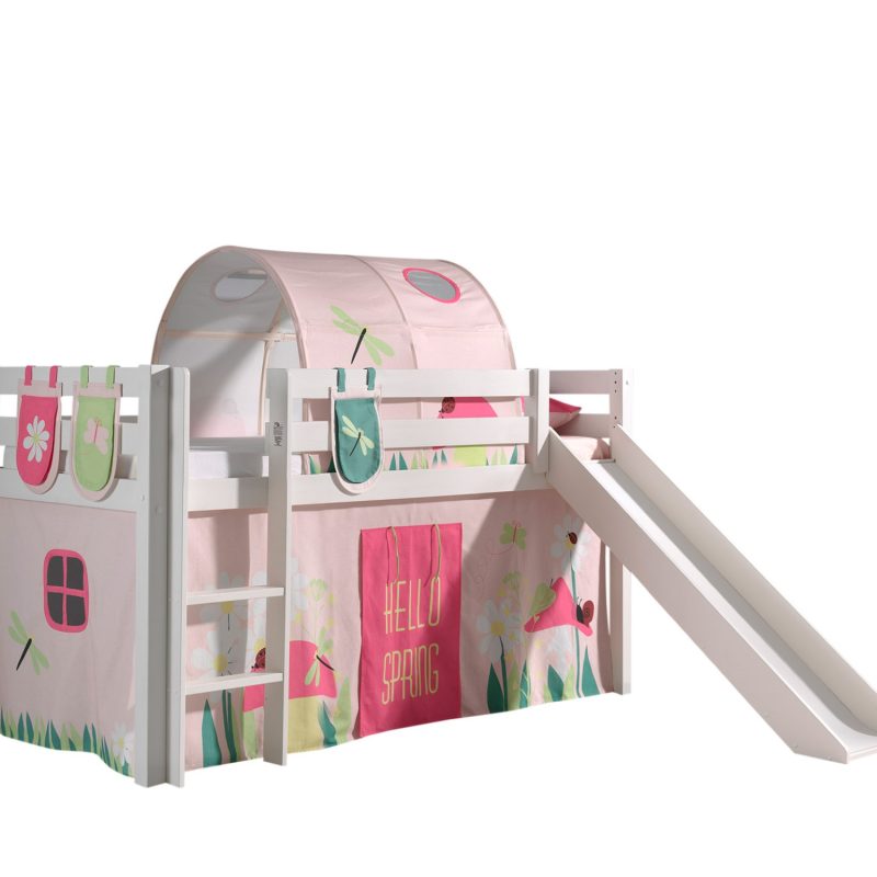 Pino lot avec lit compact avec toboggan blanc, une housse spring, 3 sachets spring et un tunnel spring