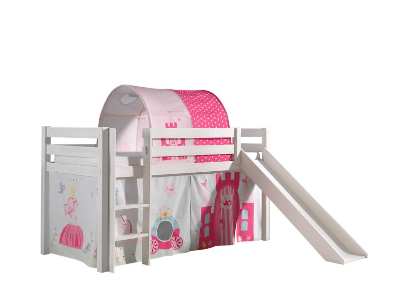 Pino lot avec lit compact avec toboggan blanc, une housse princesse et un tunnel princesse