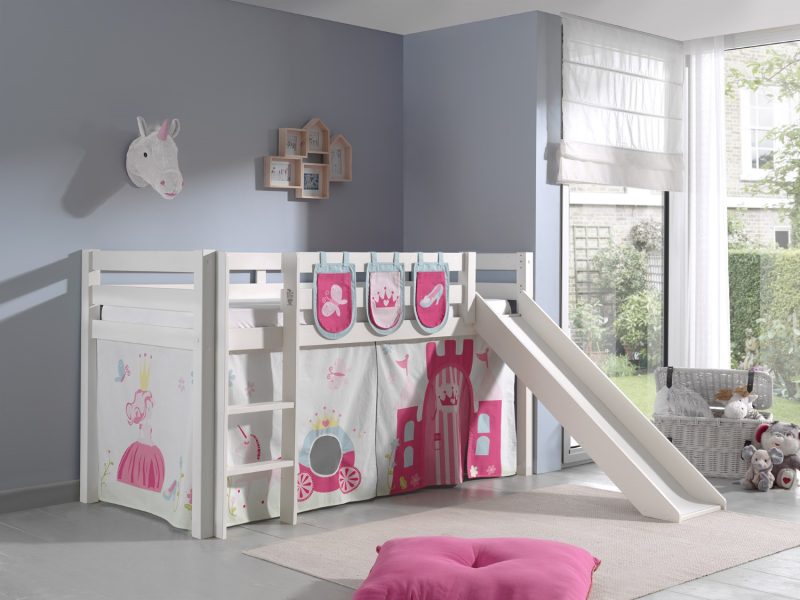 Pino lot avec lit compact avec toboggan blanc, une housse princesse et 3 sachets princesse - Image 5