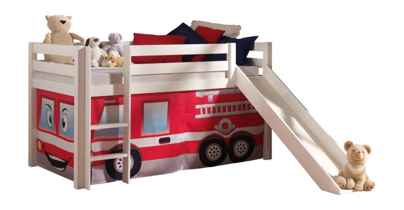 Pino avec lit compact avec toboggan blanc  et housse fire rescue