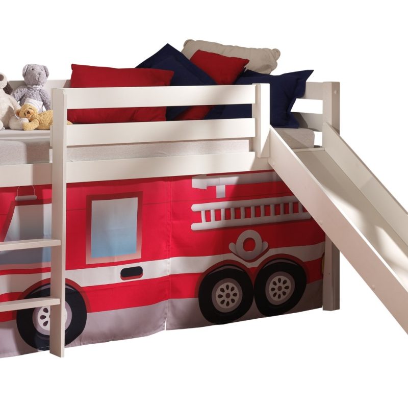 Pino avec lit compact avec toboggan blanc  et housse fire rescue