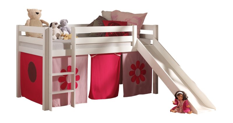Pino lot avec pino lit compact avec toboggan blanc et une housse pink flower