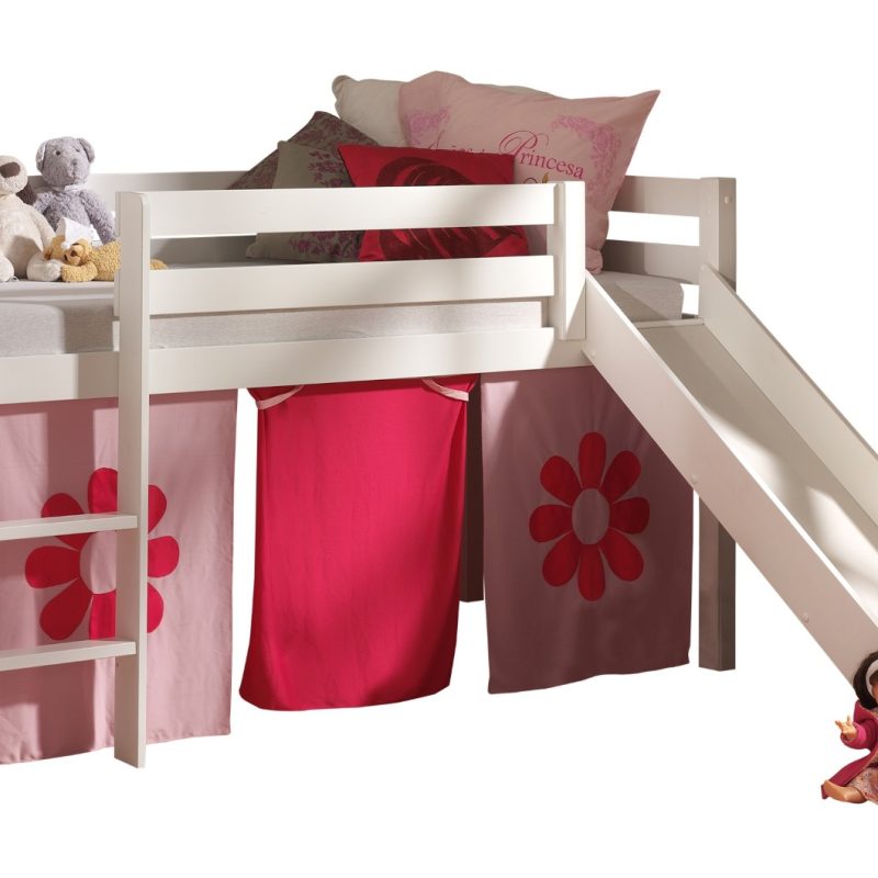 Pino lot avec pino lit compact avec toboggan blanc et une housse pink flower