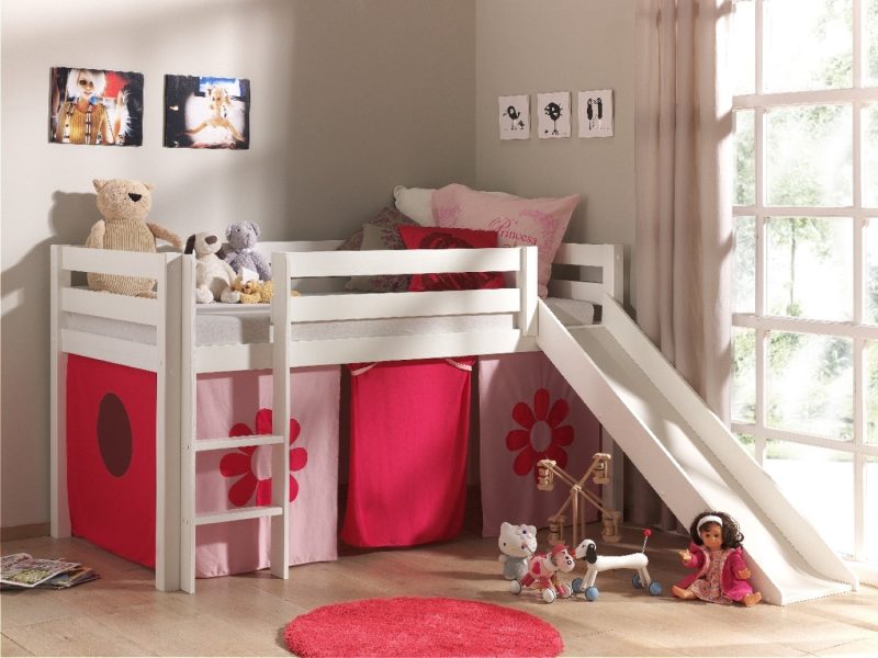 Pino lot avec pino lit compact avec toboggan blanc et une housse pink flower - Image 2