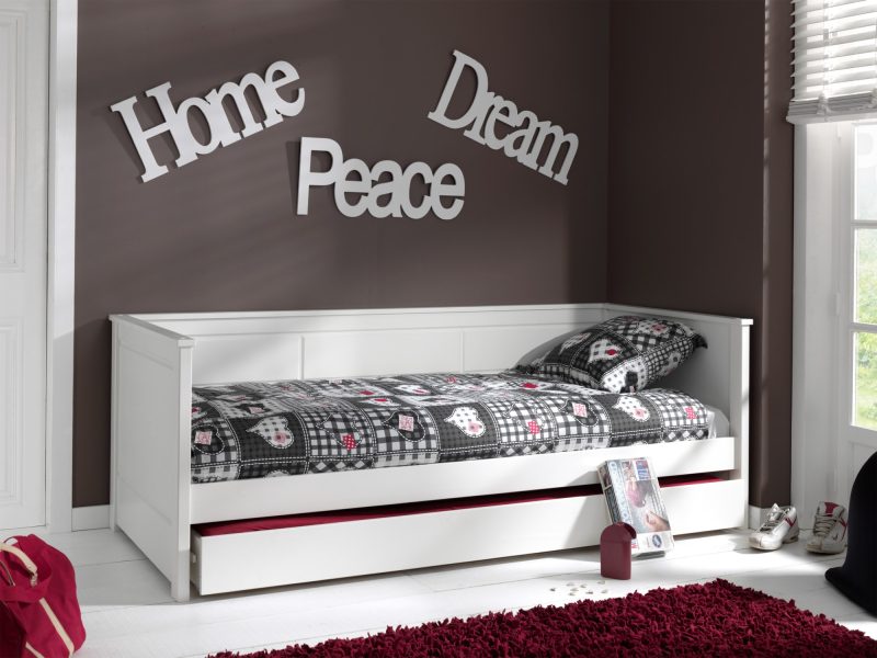 Pino lot avec lit capitain blanc et lit gigogne 90x195cm blanc