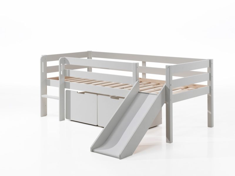 Pino lot avec lit compact echelle, toboggan blanc et 2 tiroirs blanc pour lit