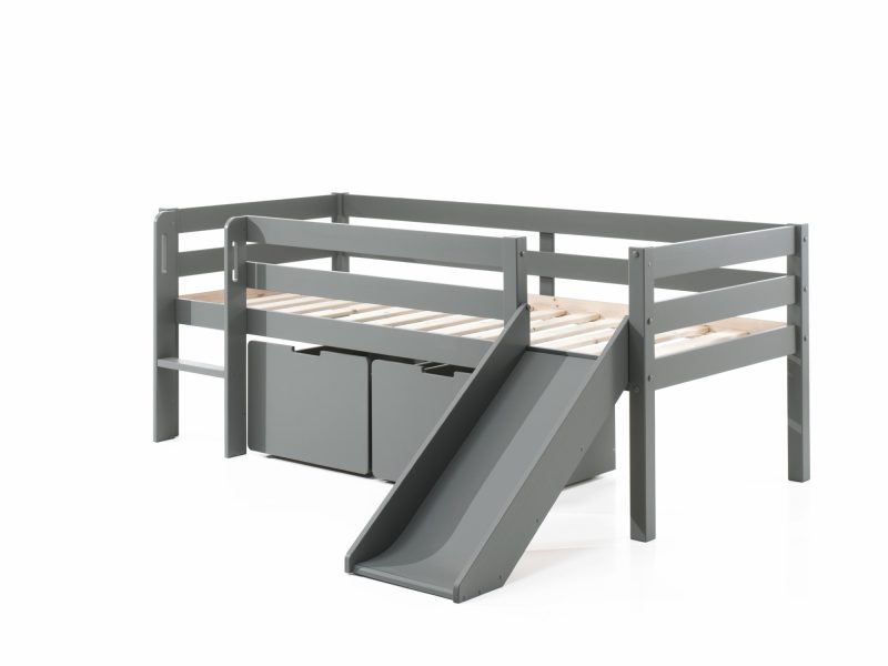 Pino lot avec lit compact echelle, toboggan et  2 tiroirs pour lit en gris