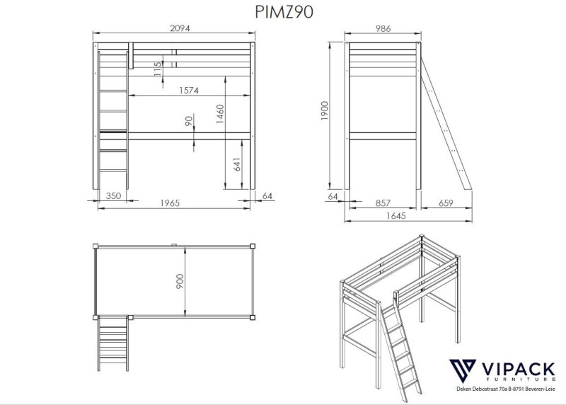 Pino lot de mezzanine 90x200cm blanc, un commode 2portes blanc et un lit fauteuil blanc - Image 4