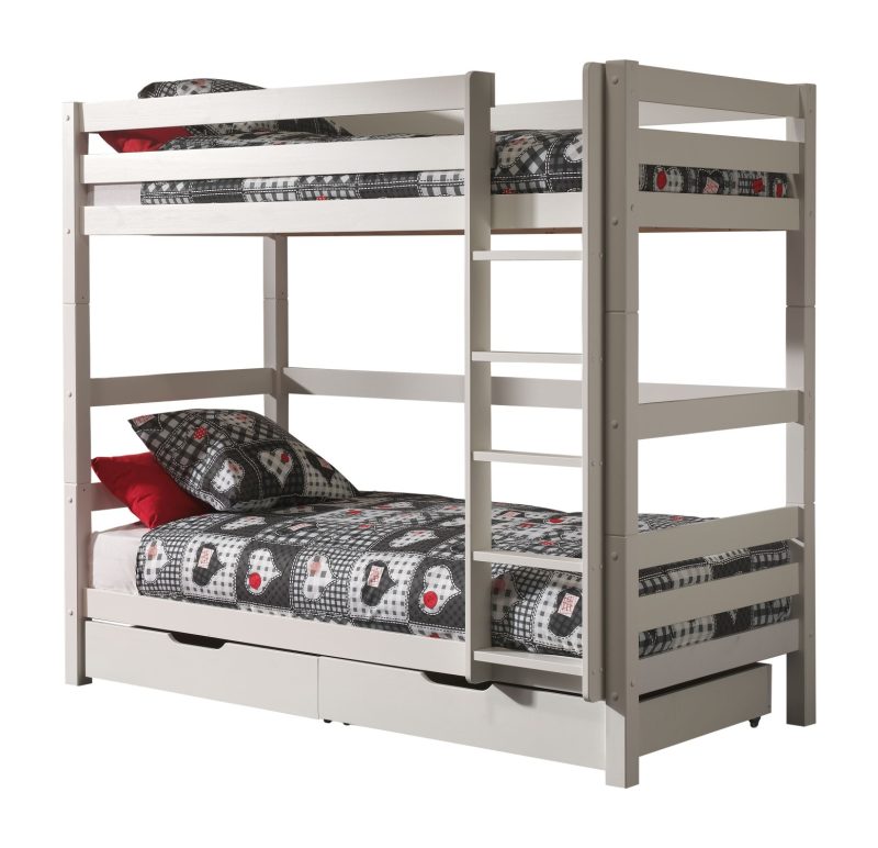 Pino lot avec lit superposé (180cm) blanc et 2 tiroirs blanc