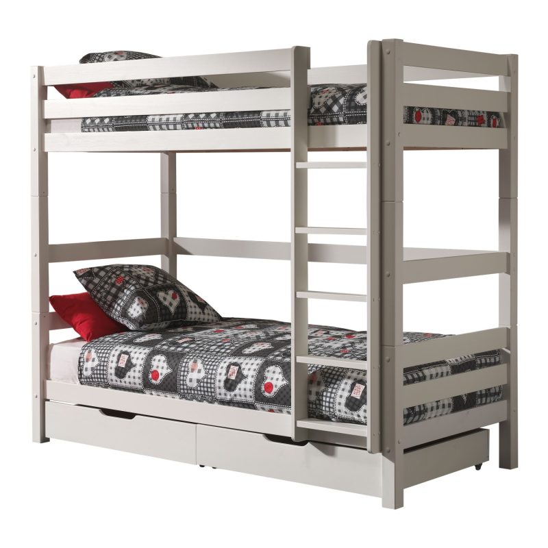 Pino lot avec lit superposé (180cm) blanc et 2 tiroirs blanc