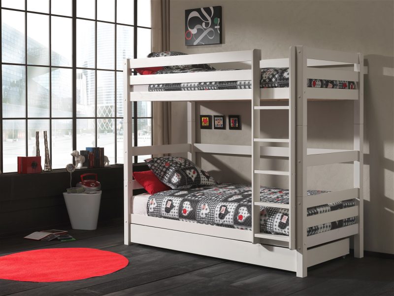 Pino lot avec lit superposé (180cm) blanc et pino lit gigogne (90x195cm) blanc