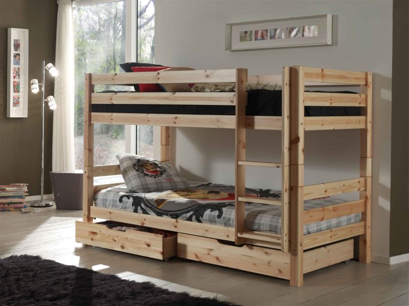 Pino lot avec lit superposé (140cm) naturel et 2 tiroirs naturel - Image 2