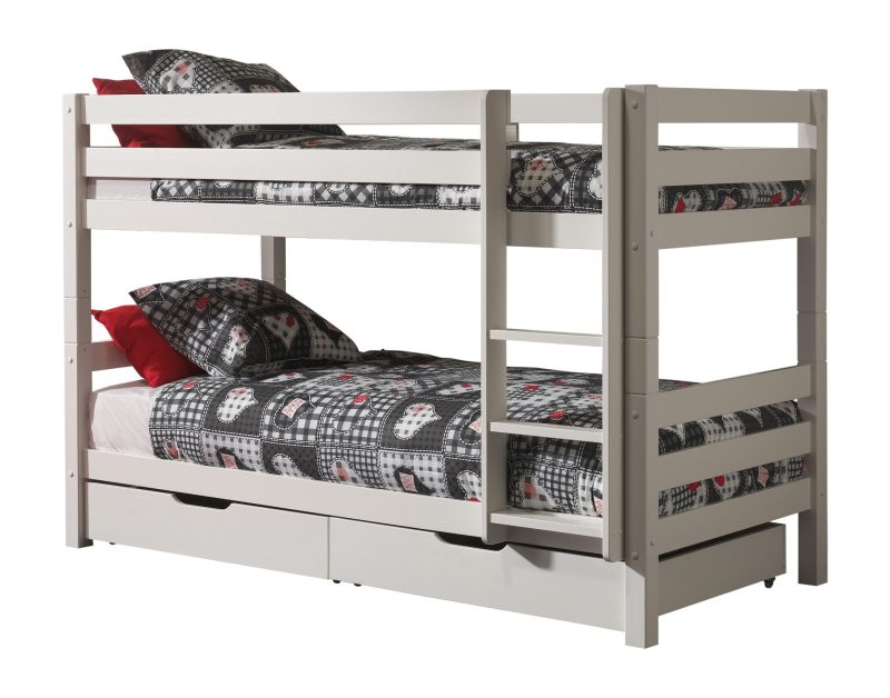 Pino lot avec lit superposé (140cm) blanc et 2 tiroirs blanc