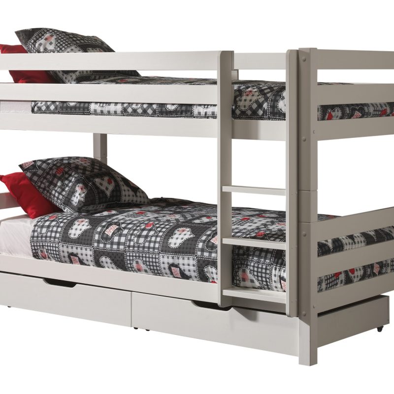 Pino lot avec lit superposé (140cm) blanc et 2 tiroirs blanc