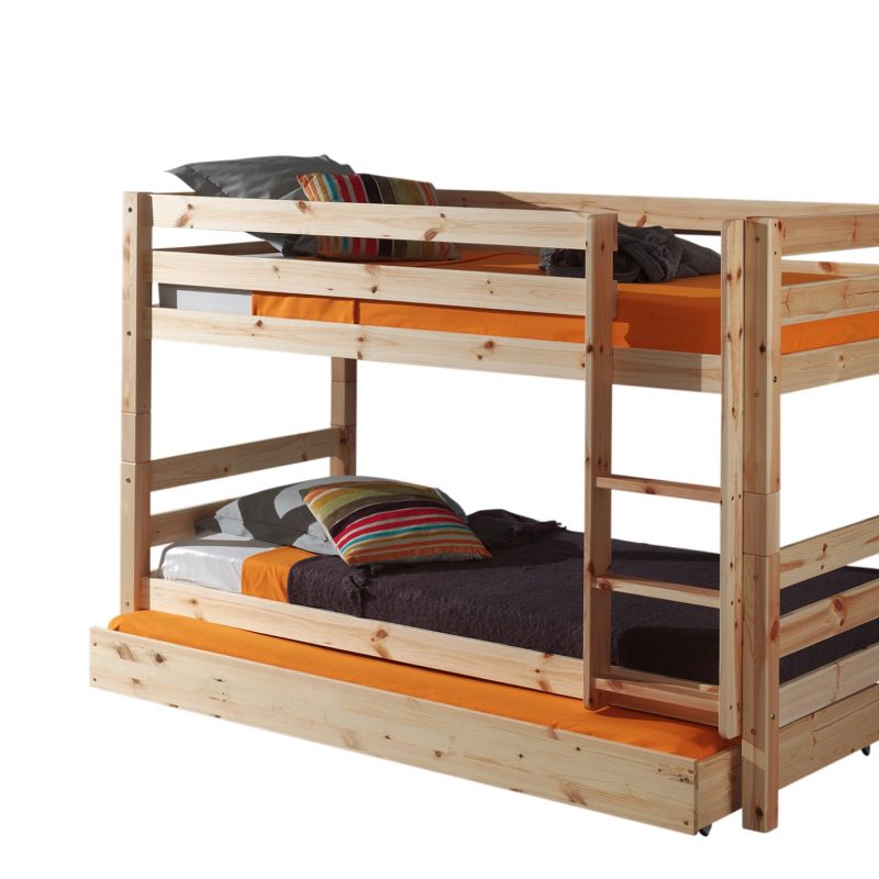 Pino lot avec lit superposé (140cm) naturel et  lit gigogne (90x195cm) naturel