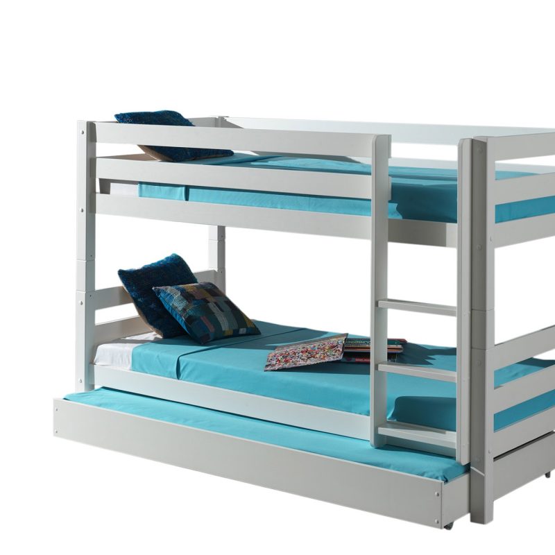 Pino lot avec lit superposé (140cm) blanc et  lit gigogne (90x195cm) blanc