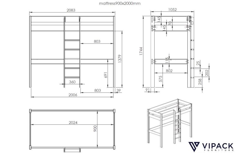 Pino lit mezzanine blanc - Image 3