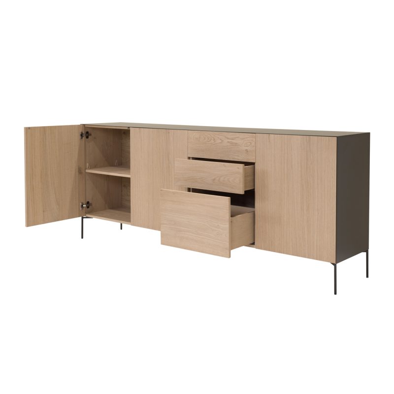 Buffet en chêne à 3 portes et 3 tiroirs, finition côtés métal - Image 2