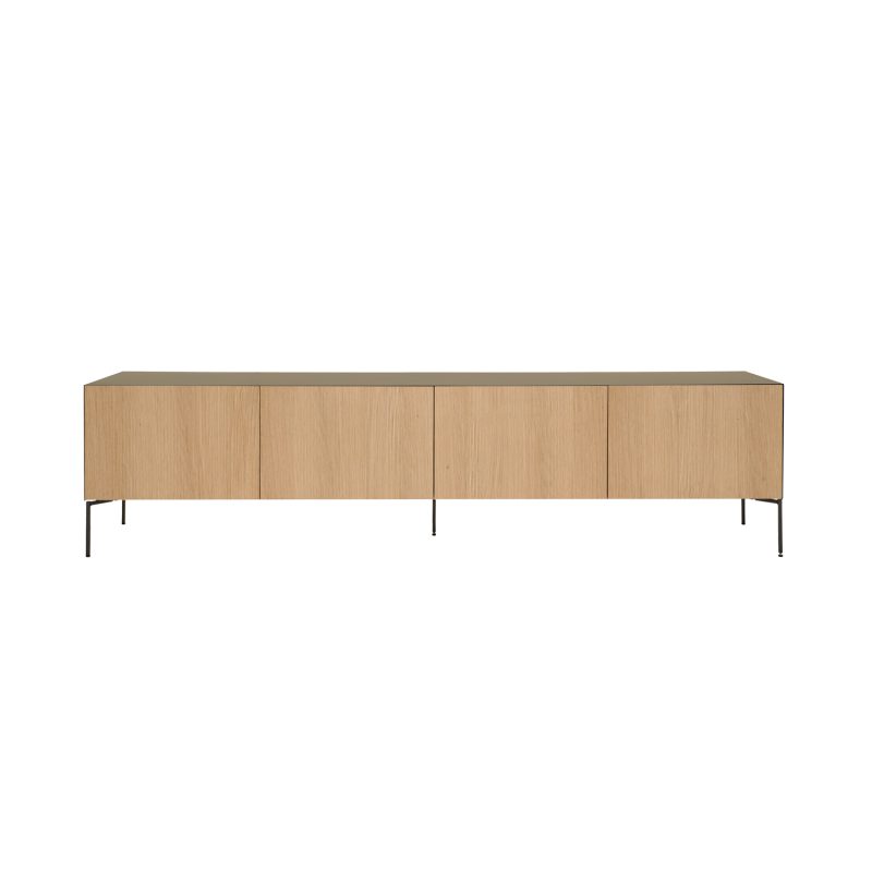 Meuble tv élégant en chêne avec des lignes et une finition en métal. 4 portes, 221cm
