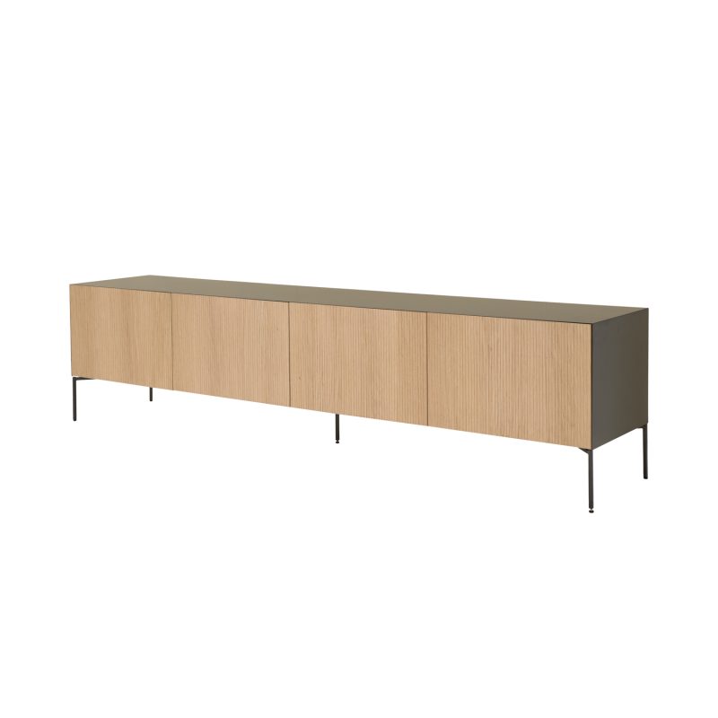Meuble tv élégant en chêne avec des lignes et une finition en métal. 4 portes, 221cm - Image 2