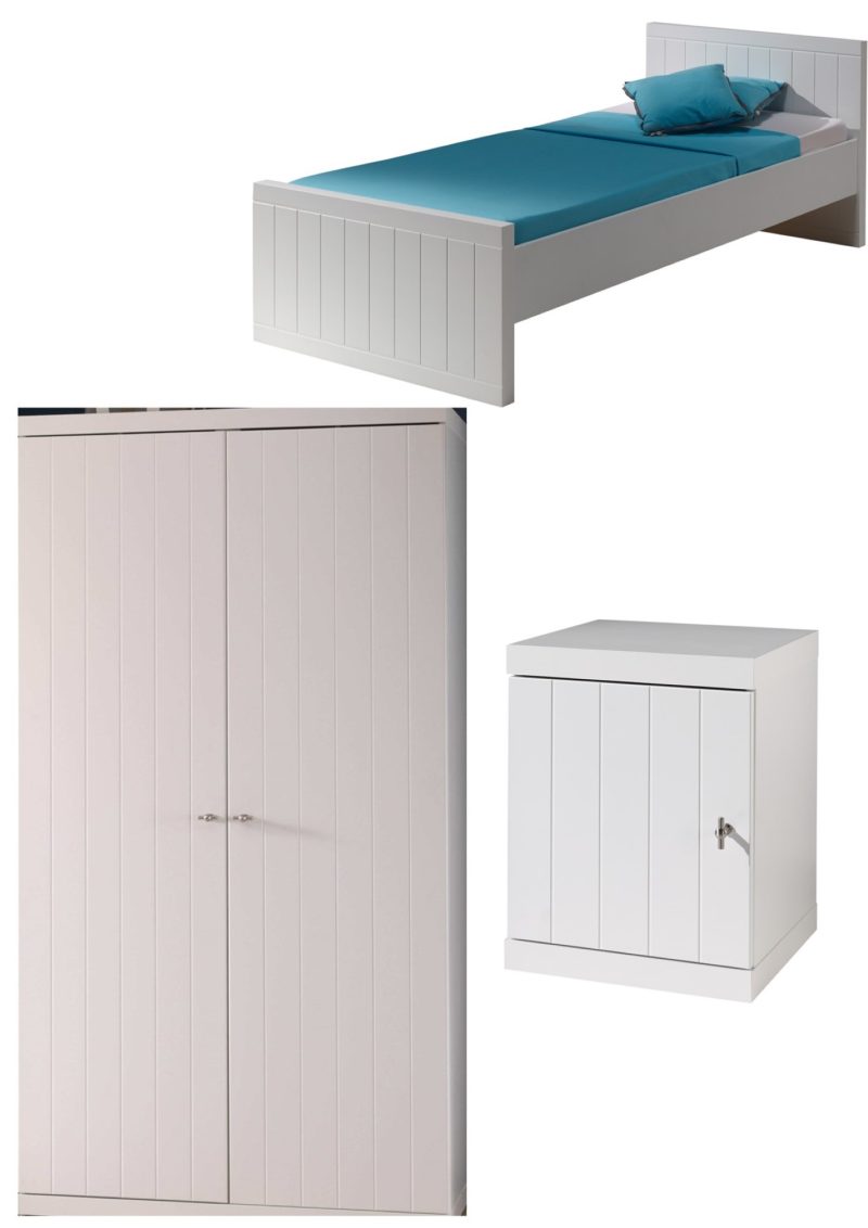 Robin lot avec lit (90 x 200 cm), chevet et armoire 2 portes