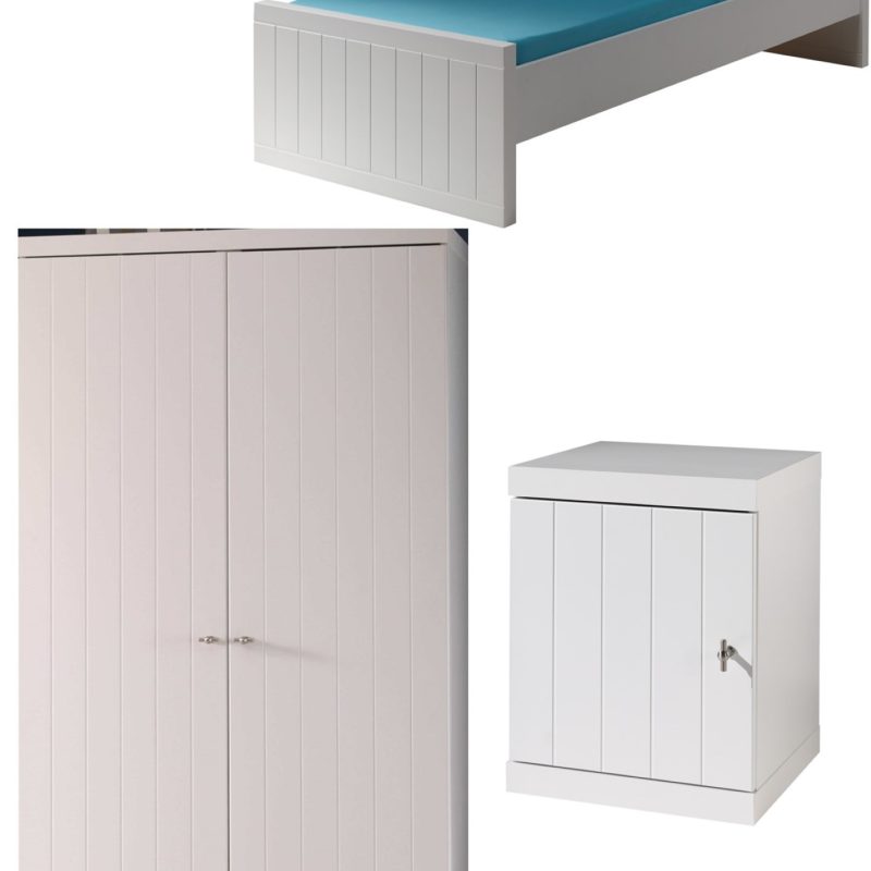 Robin lot avec lit (90 x 200 cm), chevet et armoire 2 portes