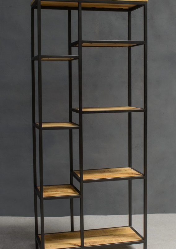 Rack industriel, métal et bois de manguier