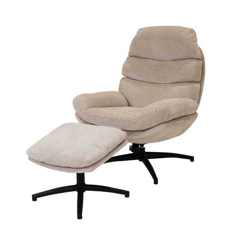 Fauteuil relax avec pouf, beige - Image 2