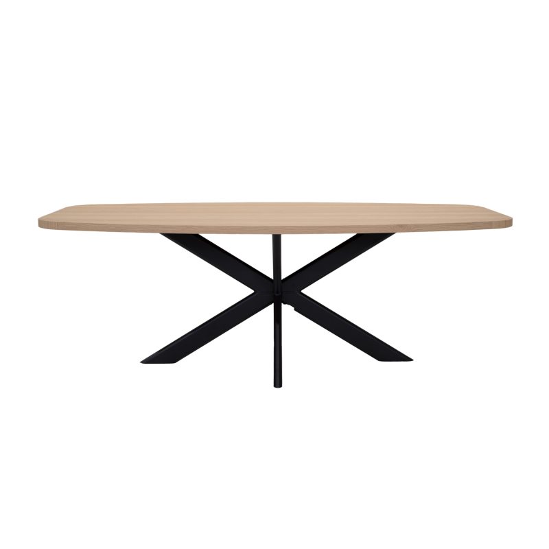 Table de salle à manger en chêne 260 cm, pied en métal éclipse.