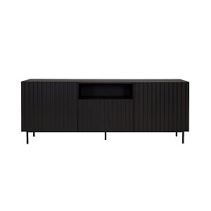 Buffet en chêne 3 portes, compartiment ouvert, couleur wengé foncé