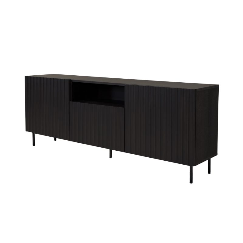 Buffet en chêne 3 portes, compartiment ouvert, couleur wengé foncé - Image 2