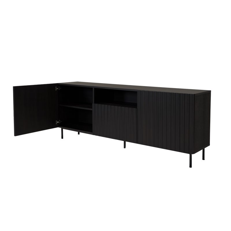 Buffet en chêne 3 portes, compartiment ouvert, couleur wengé foncé - Image 3