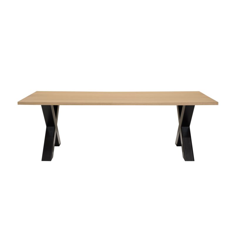 Table à rallonge en chêne avec pied en x en métal