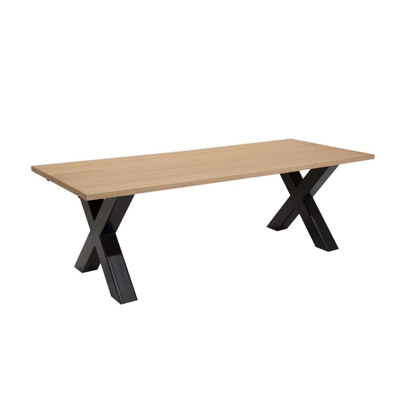 Table à rallonge en chêne avec pied en x en métal - Image 2