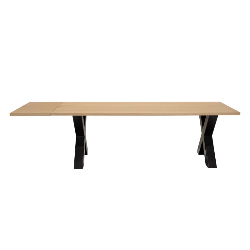 Table à rallonge en chêne avec pied en x en métal - Image 4