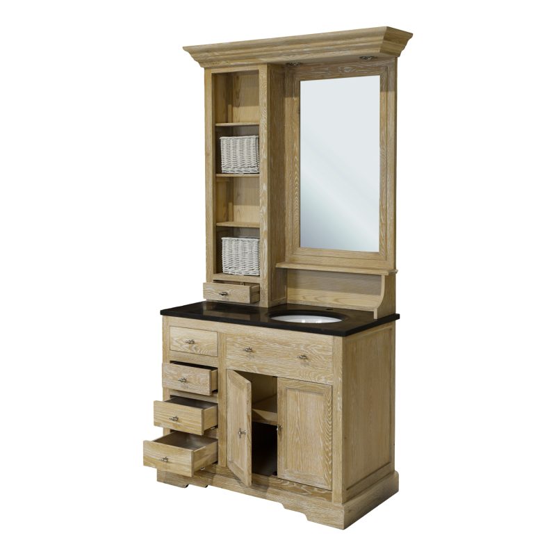 Meuble simple vasque  chêne blanchi plan pierre bleue éclairage led - Image 3