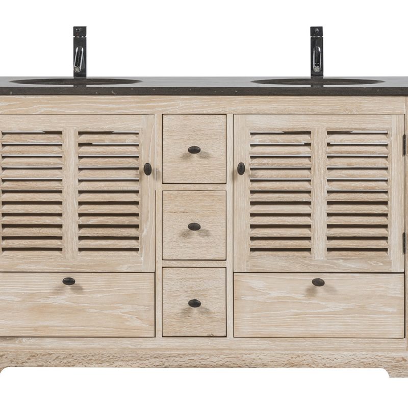 Meuble vasque en chêne, pierre blue