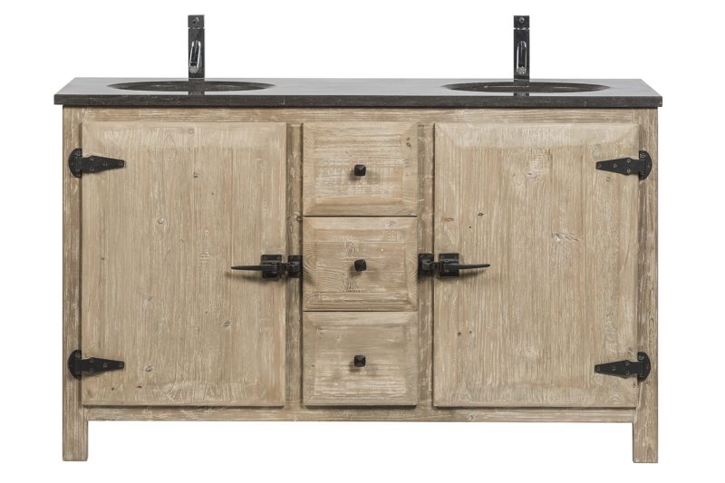 Meuble vasque en pin et pierre blue 2pp