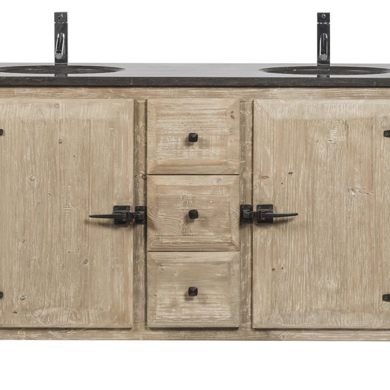 Meuble vasque en pin et pierre blue 2pp