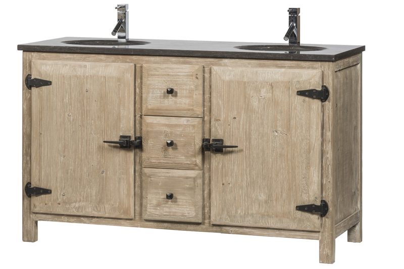Meuble vasque en pin et pierre blue 2pp - Image 2