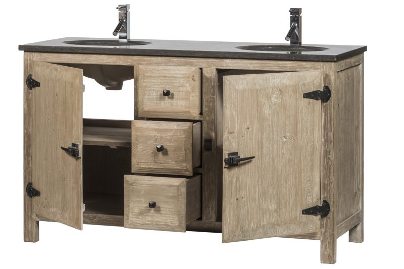 Meuble vasque en pin et pierre blue 2pp - Image 3