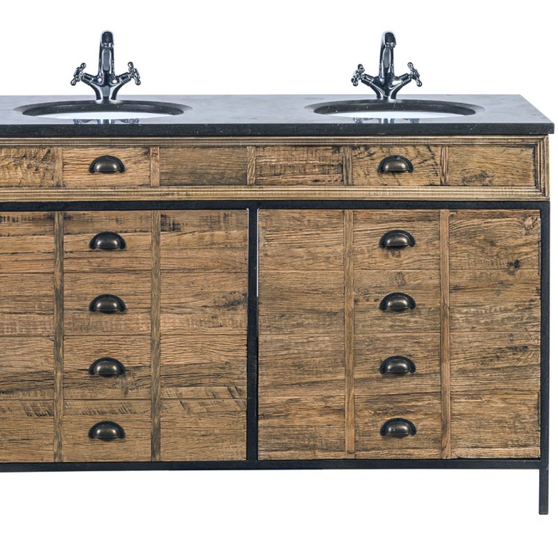 Armoire de bain en chêne recyclé avec cadre en métal