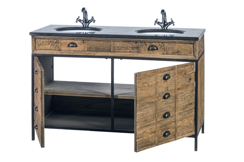 Armoire de bain en chêne recyclé avec cadre en métal - Image 3