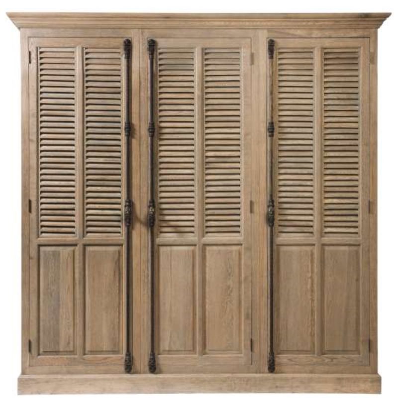 Armoire à persiennes 3 portes en chêne grisé