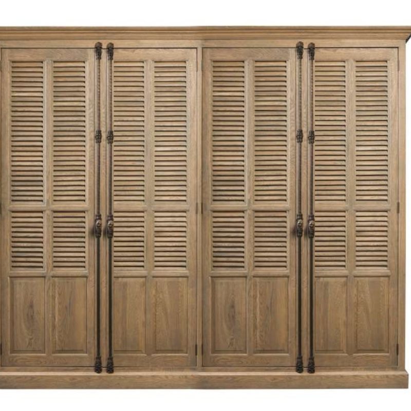 Armoire persiennes 4 portes chêne grisé