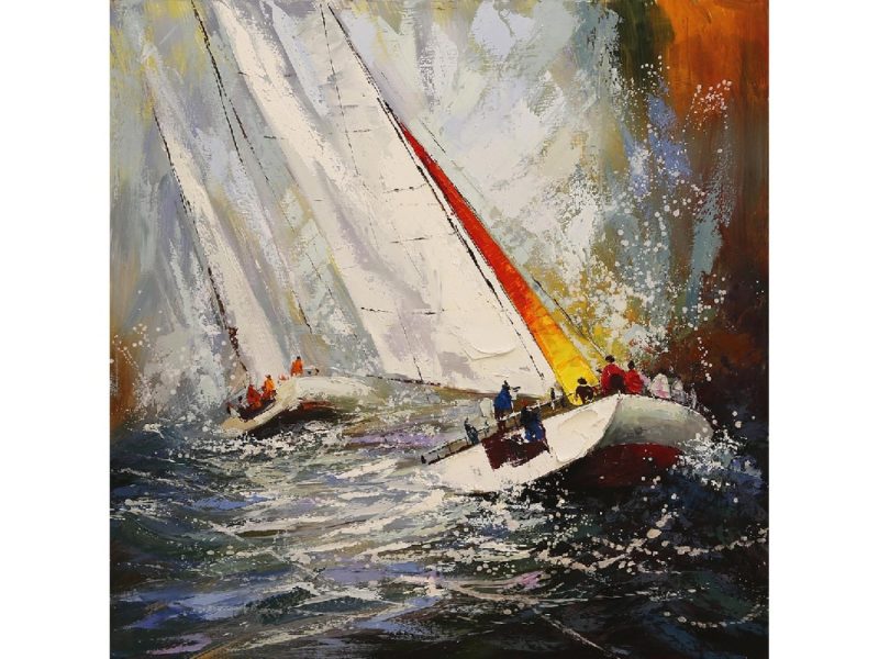 Peinture sur toile " bateaux en mer " 120x120 cm